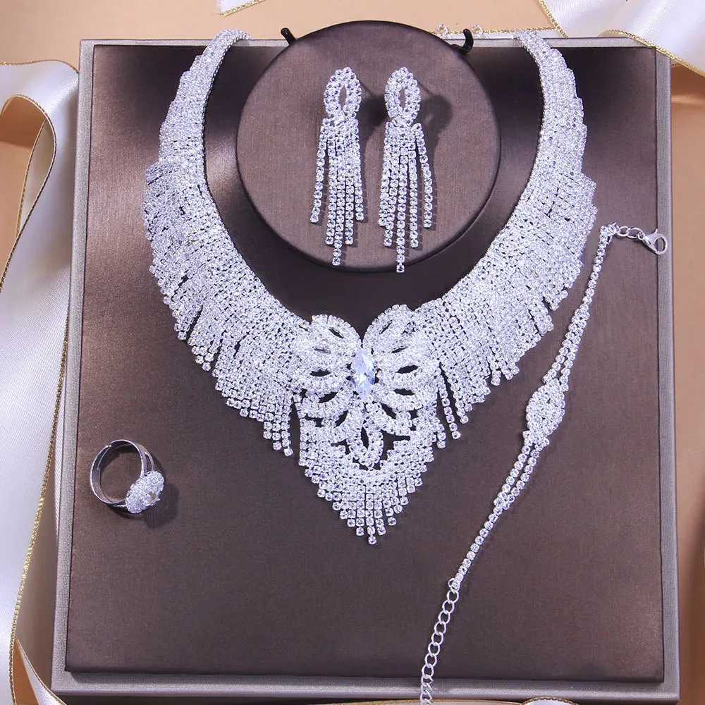 Stonefans Luxury Wedding Crystal Bridal Jewelry Set for Women Festival Gift Rhinestone Halsbandörhängen Set Party Accessories 240410