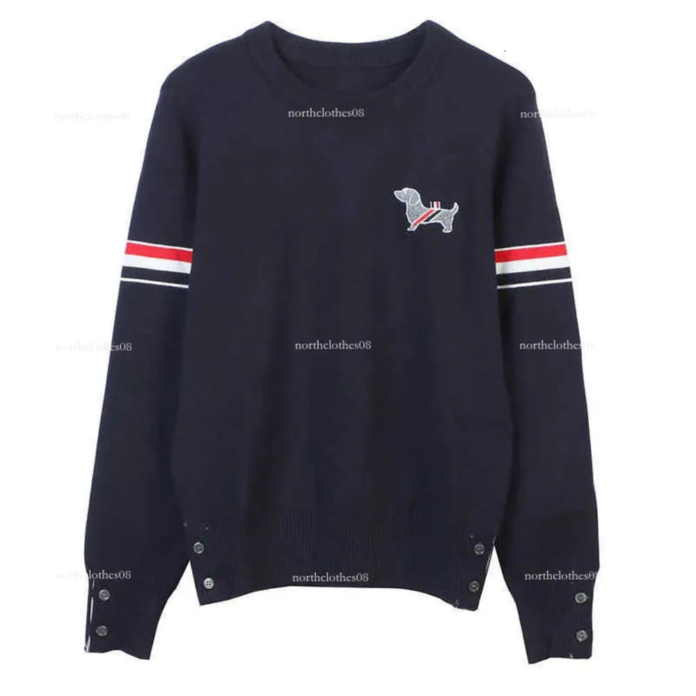 2024 Autumn/Winter New Pullover Long Sleeve Contrast Simple Round Neck Tb Dog Embroidery Knitted Womens Top Thin