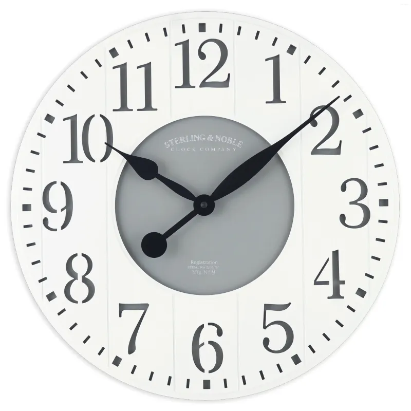 Horloges murales Round 23,5 "Blanc et gris Arabe Wainscot Farmhouse Analog Horloge Decoration For Living Room Quiet bonne qualité