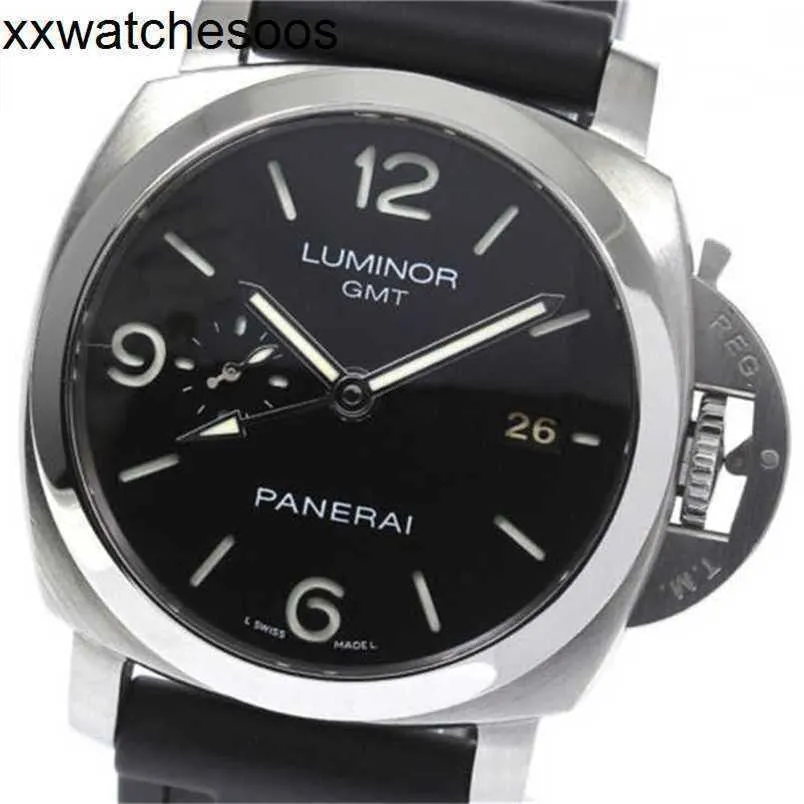 Panerai Luminor Marina Automatic Watch Stainless Steel Black Leather Strap PAM00320