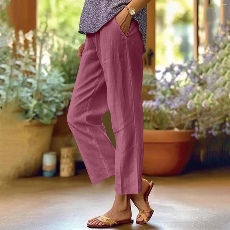 Женские брюки Женщины свободны от Fitelastic Waisankle длиной Pantst Fashion Casual с твердым цветом с карманной прямой леди