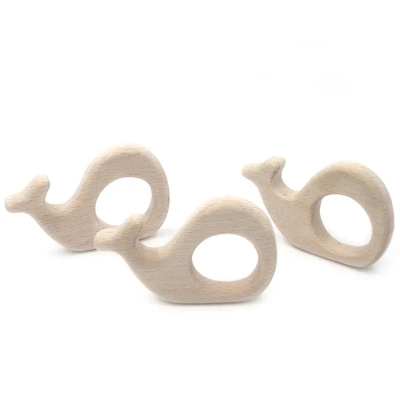 Beech Wooden Whale Natural Handmade Wooden Teether DIY Wood Personalized Pendant Eco-Friendly Safety Baby Teether Toys