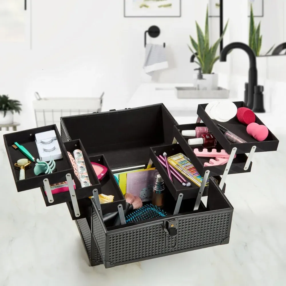 Makeup Train Case Cosmetics Organizer Matte Black 240416