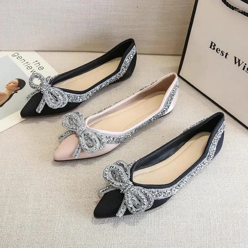 Casual Shoes 2024 Ballet Flats For Women Fashion Rhinestones Bow Flat Footware Female Plus Size Moccasin Boat Chaussure Femme