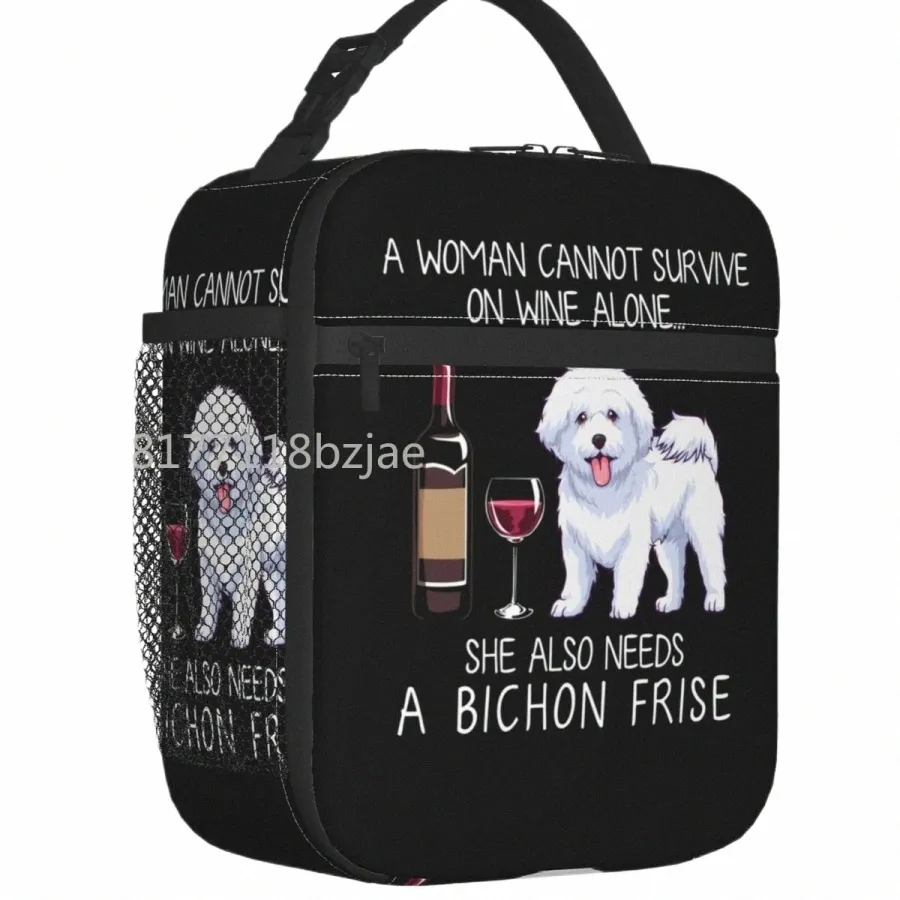 bich Frise And Wine Funny Dog Thermal Insulated Lunch Bags Pet Puppy Lover Portable Lunch Tote for School Storage Food Box v6sQ#