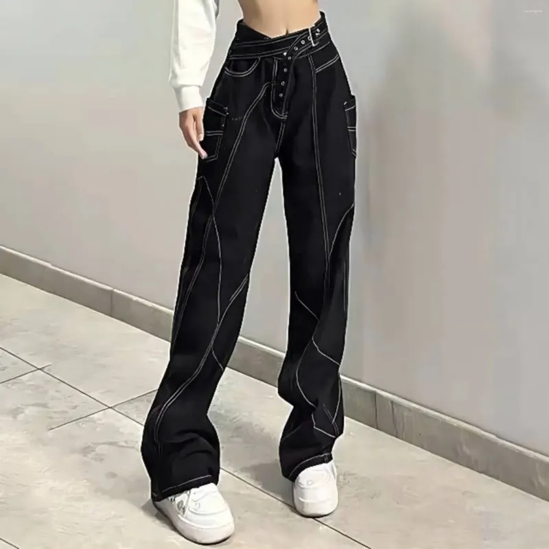 Women's Jeans Straight Leg Trousers Soild Floor Length Slim Long Sweatpants For Ladies Jogger Sport Pants Pocket High Rise