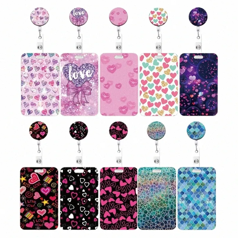new Style Color Love Retractable Clip Reel Card Holder Heart Shape ID Busin Work Card Yoyo Badge Holders Office Supplies H8i5#