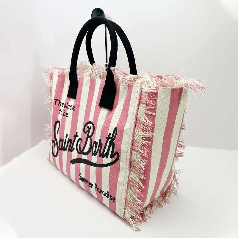 Saint Bart's New Women's Large Capacity Leisure Tourism Canvas Stripe Handmade Tassel Handbag Tote Bag size 40*32*20cm