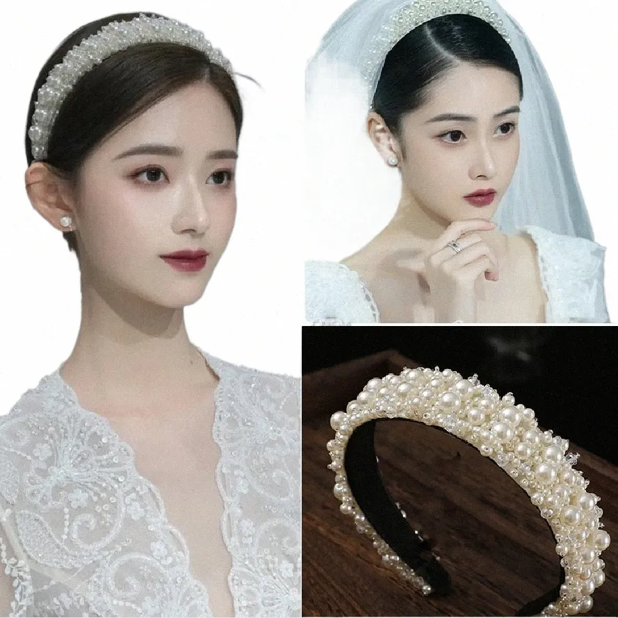 2021 Europese en Amerikaanse bruid Pearl-hoofdtijl Celebrity Style Crystal Wide Hair Band retro all-match bruiloft