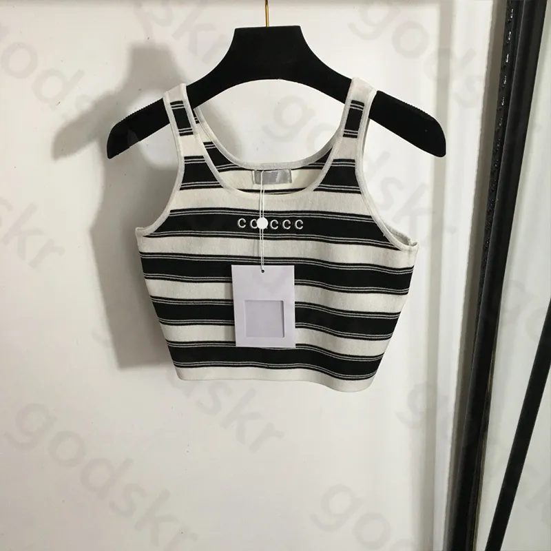 Striped Strick Camisole Weste Womens Mode Stickerei Einfache dünne Ernte Tops Sommerhülse Casual Tanktops