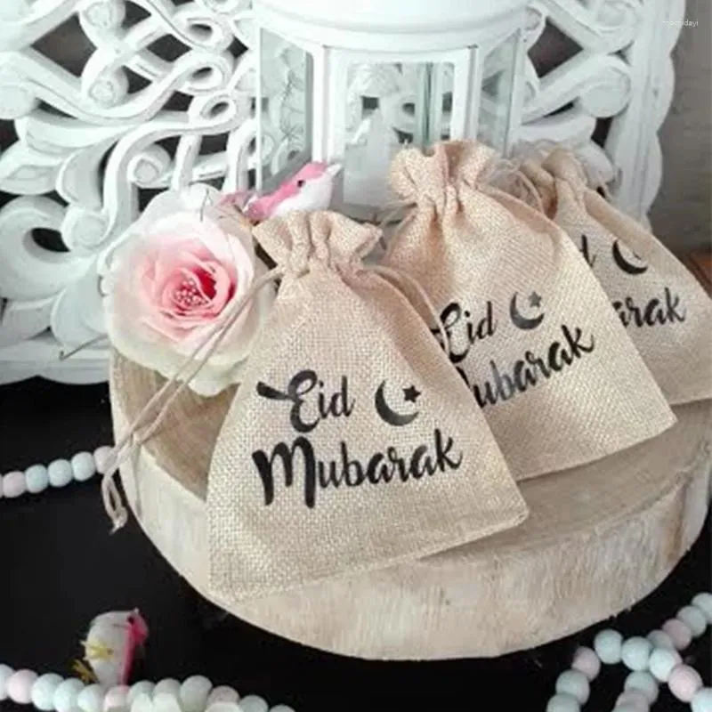 Shopping Bags Eid Mubarak Drawstring Bag Gift Ramadan Favor 10pcs Happy 10x14cm Fabric