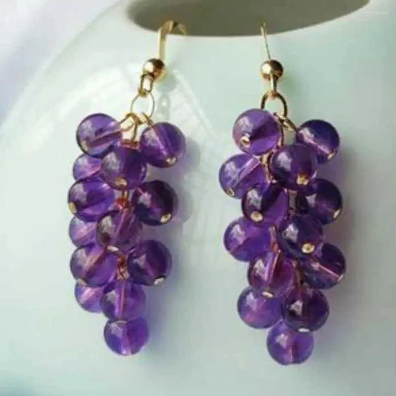 Boucles d'oreilles en peluche de perles d'améthyste naturel grapes cluster gouttes d'oreille Année mode chanceux carnaval beau crochet bricolage classique