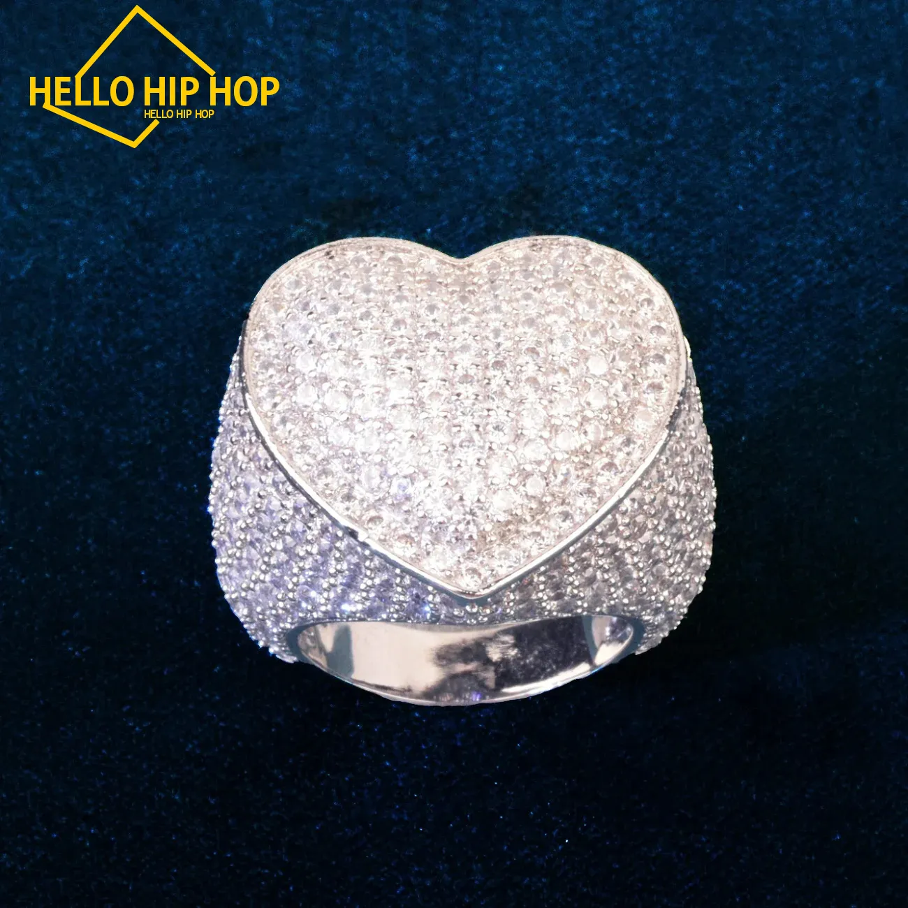 Silberne Farbe Herz Liebesform Ring für Männer Frauen Eis aus Zirkon Kupfer Charme Ringe Mode HipHop Schmuck Geschenk