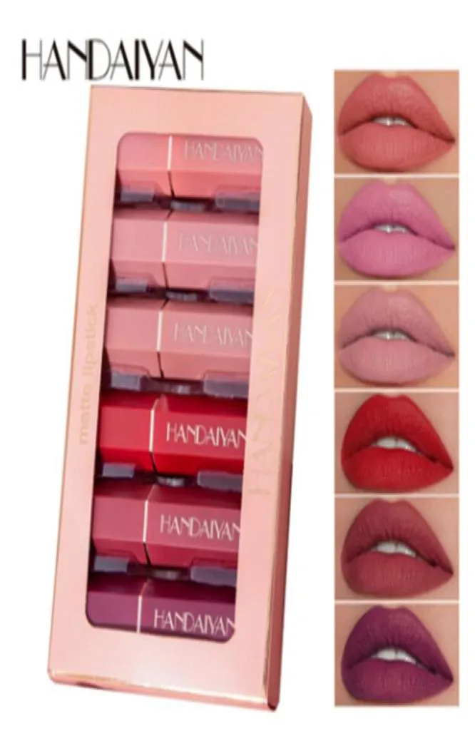 Drop Handaiyan Matte Lipstick Set Makeup يوفر مكياجًا رائعًا لخفيف الوزن 6pcs شفة شفة epacked5102811