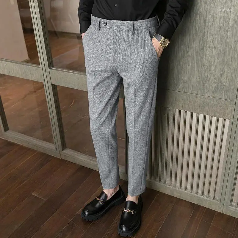 Abiti da uomo 2024 autunno inverno uomini di lana pantaloni di lana sottili pantaloni da business pantaloni maschi casual ufficio abito sociale p441