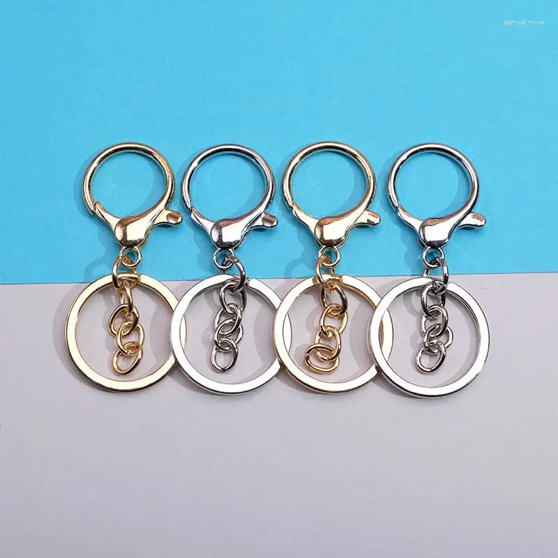 Chaves de chaves de chaves de lagosta 10pcs keyring de várias cores das cadeias de chaves redondas em torno do gancho de placa de prata dourada