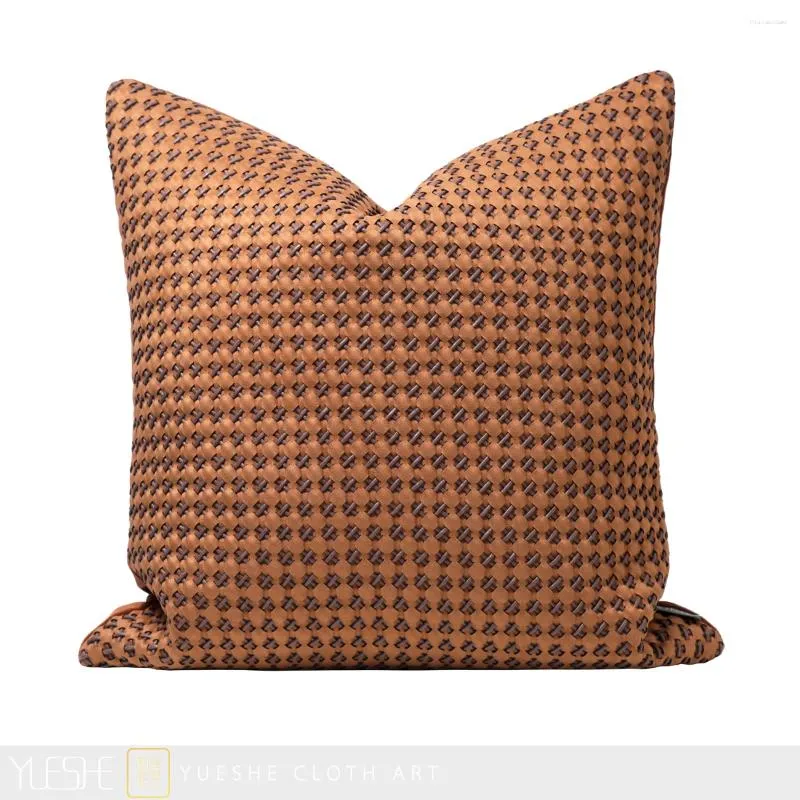 Kudde Original Design Model Room Soffa Throw Soft Decoration Designer Modern Orange Leather Woven Square