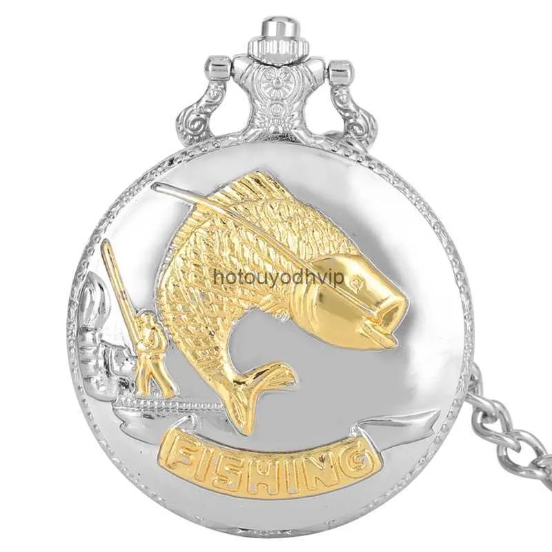 Vintage Pocket Watch Fish Design Silver Gold Quartz Watches Fob Chain Pendant Clock Horloge pour hommes Femmes Kids