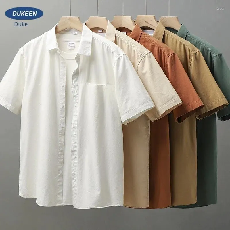 Camisas casuais masculinas em estilo americano algodão puro com mangas curtas de verão camisa de bolso de bolso de trabalho de trabalho roupas brancas