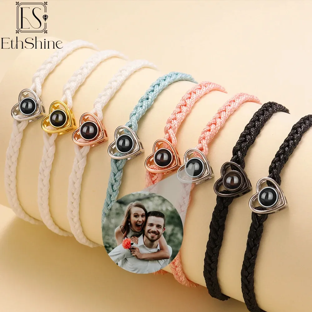 EthShine braided bracelet S925 Personalized Heart Po Bracelet Custom Projection Memorial Birthday Christmas Gift 240416