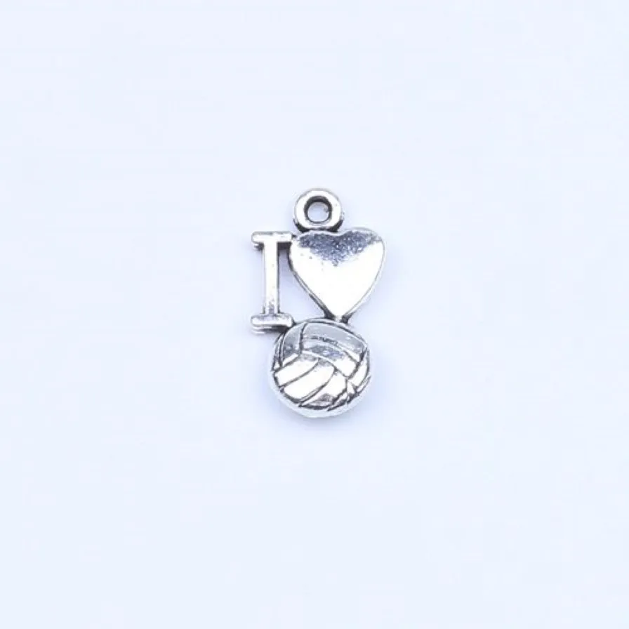 New fashion silver copper retro I Love Volleyball Pendant Manufacture DIY jewelry pendant fit Necklace or Bracelets charm 500pcs l3000