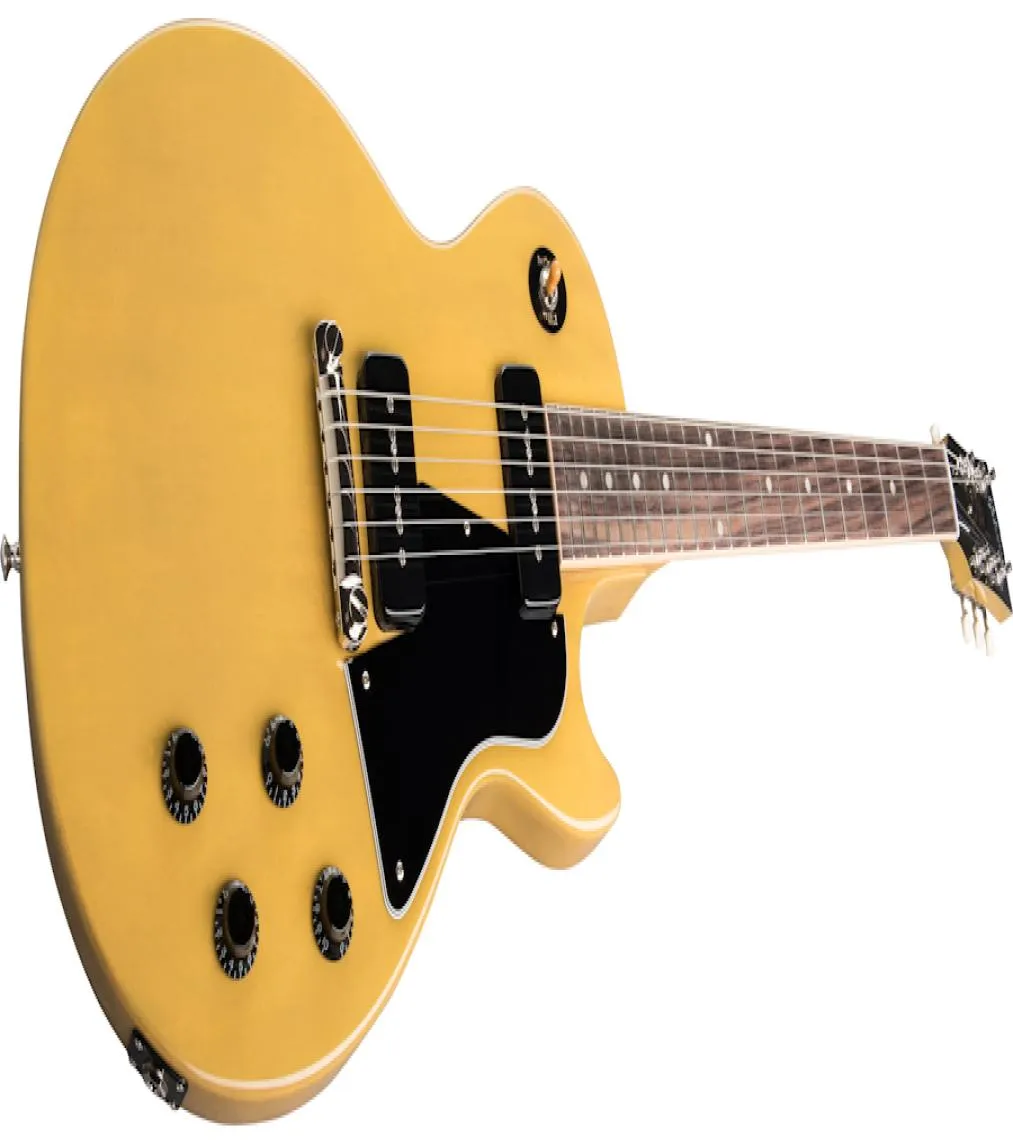 Anpassad enkel cutaway 1959 Special TV Yellow Electric Guitar Black PickGuard Black P90 Pickups Wrap Arround Bridge Orange Swi9869693