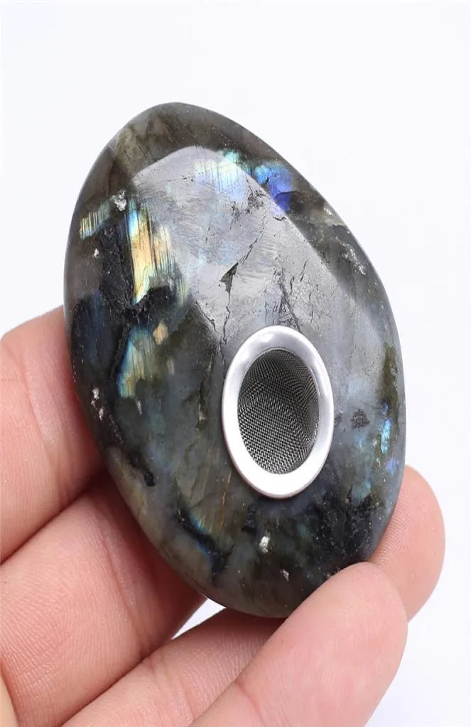 HJT geheel nieuwe 100 Natural Labradorite Oviform Quartz Crystal Smoking Pipes Rainbow Tobacco Tumbled Stone Wand Pipes 9350955