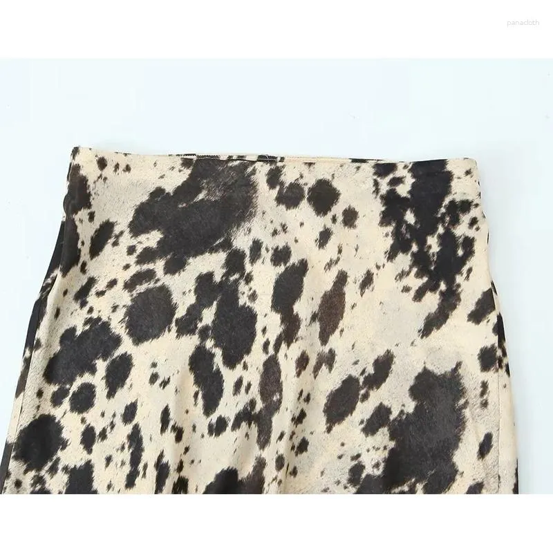 Cow print satin skirt discount