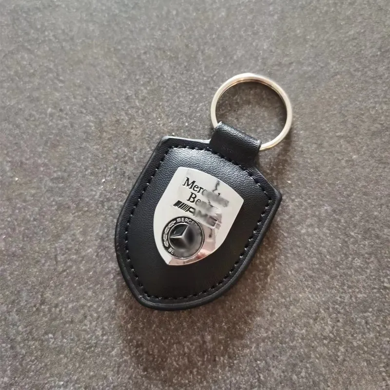 Äkta läder Zinklegering Auto Key Chain Car Logo Keychains Case FOB Shell Holder for Mercedes Benz AMG Keyrings