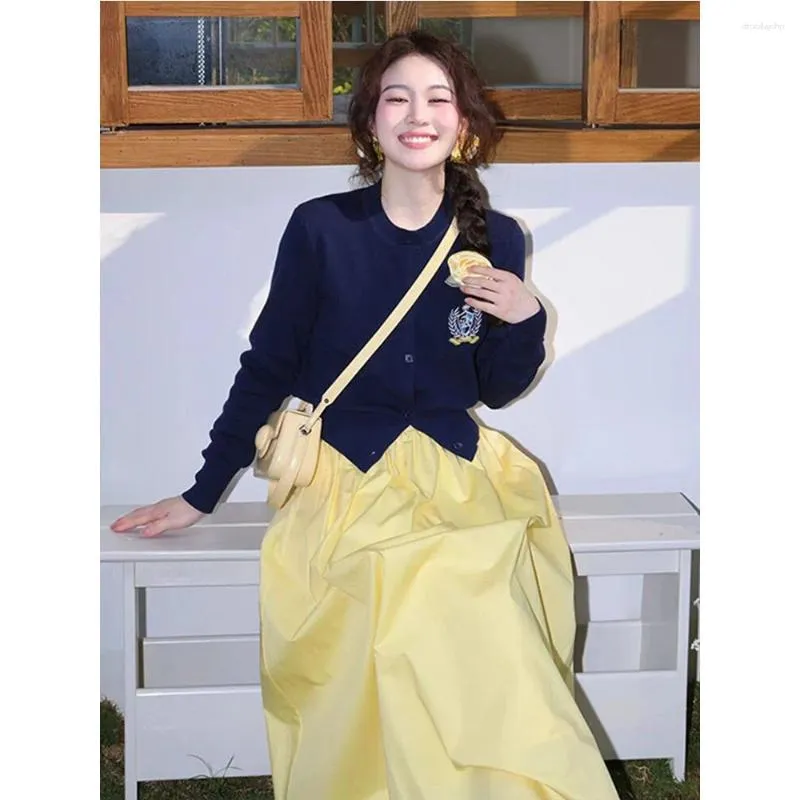 blue dress yellow cardigan Throw on Cardigan ~ Pale Yellow Knit – Show Me Your Mumu main image 1