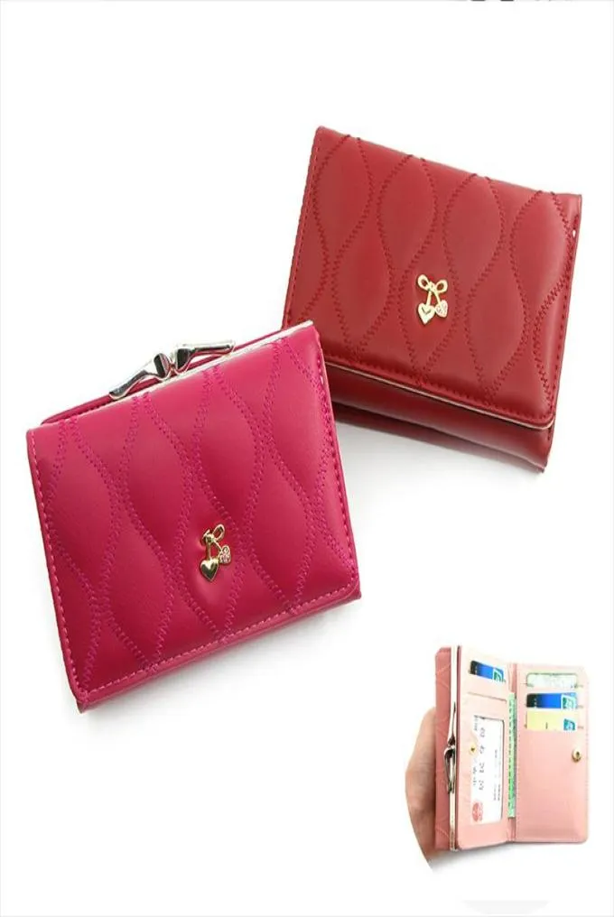 Mini Carteira de Couro Mulheres Lady Lady Coin Pouch Purse Womens Novo Chery Cherry Small Mudar carteiras Bolsa de moeda 3 Fold Coin Purse3473447