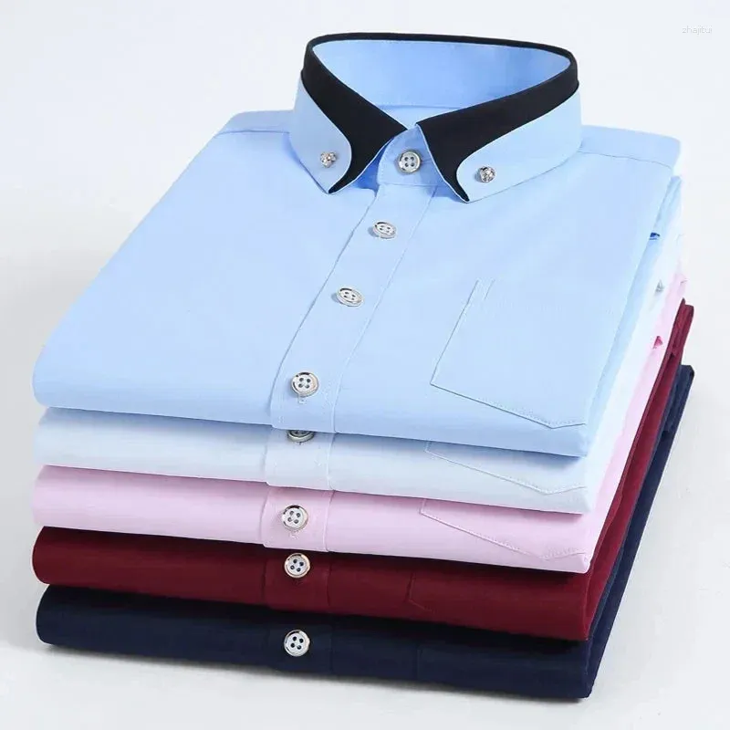 Chemises de robe pour hommes chemises à manches longues boutonnières sociales Camisa anti-rides occasionnelles de mariage de fêtard des vêtements masculins