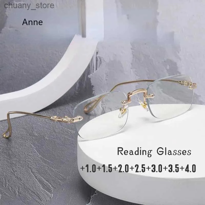 Solglasögon TR90 Läsglasögon Rimless Men Kvinnor Ultra-Light Frameless Reading Glasses SPELACLES +1.0..to +4.0 Gyeglasses Gafas Hombre Y240416