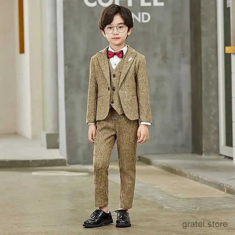 Pakken 2021 Flower Boys Wedding Pak Engeland Stijl Gentle Boys Formele Tuxedos Suite Kids Blazer Party Suit Performance Jurk kostuum