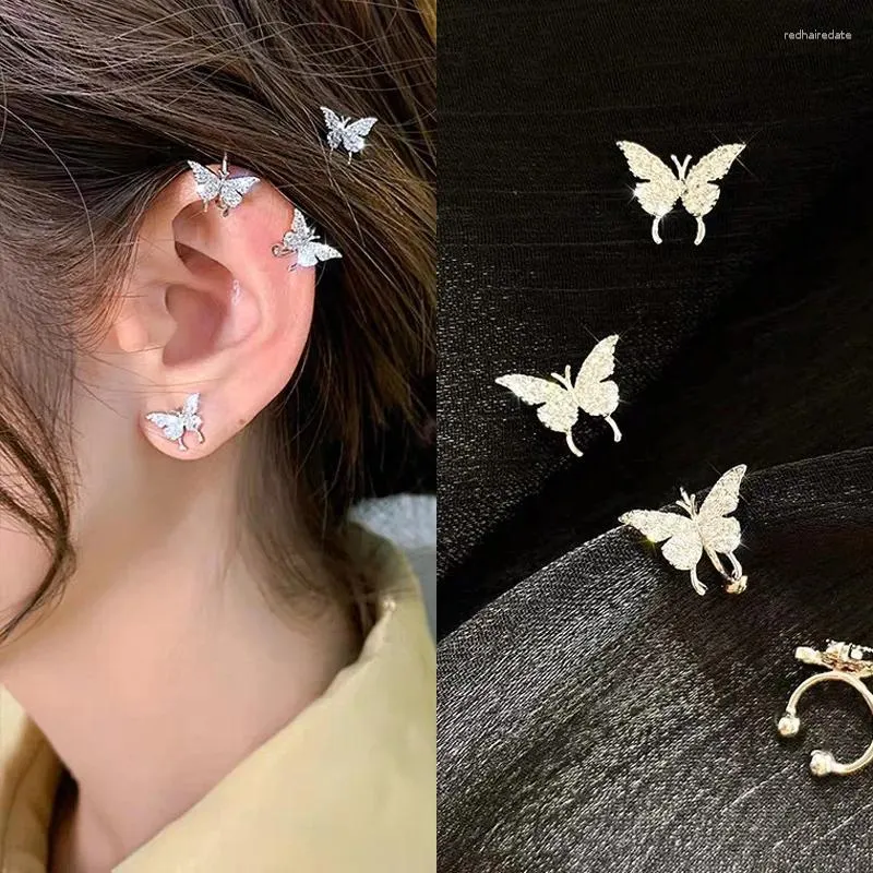 Backs Earrings 1Pair Zircon Butterfly Ear Clip Female Luxury Shiny Crystal Non-Piercing Fake Cartilage Cuff Jewelry Gifts