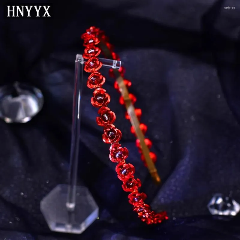 Hair Clips HNYYX Red Alloy Flower Headband For Women Narrow-brimmed Simple Hoop Fashionable Crystal Accessory A14