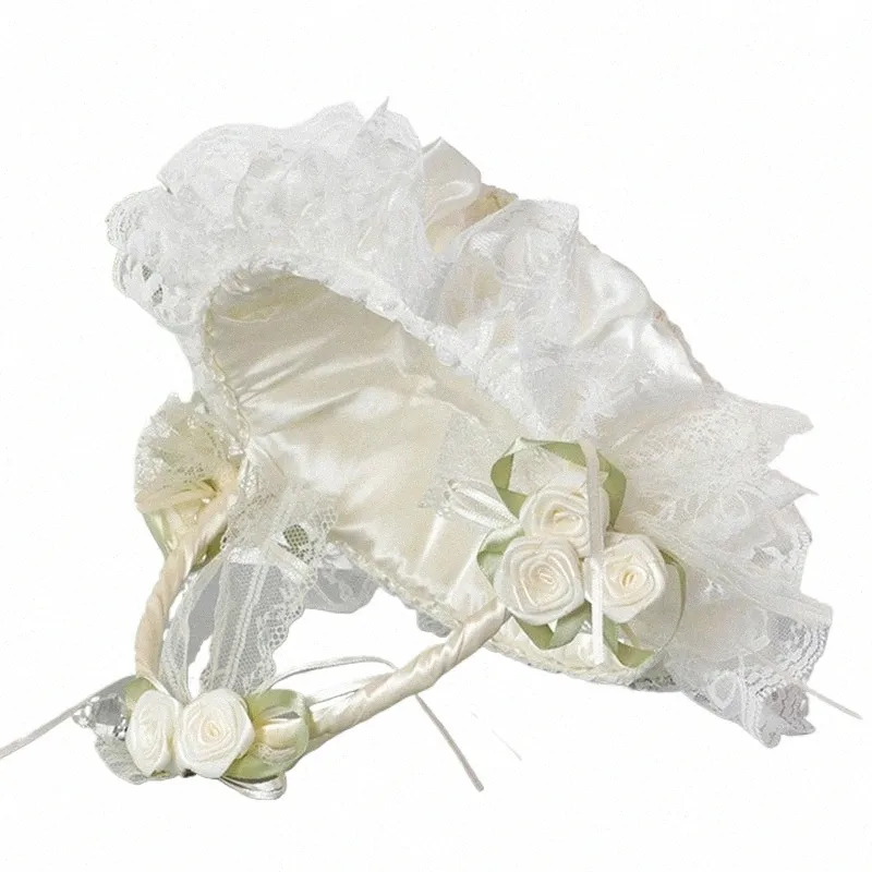 wedding Supplies White Lace Fr Basket Silk Cloth Clusters of Rosettes Throwing Petal Fr Basket Girl Fr Baske N8W0#