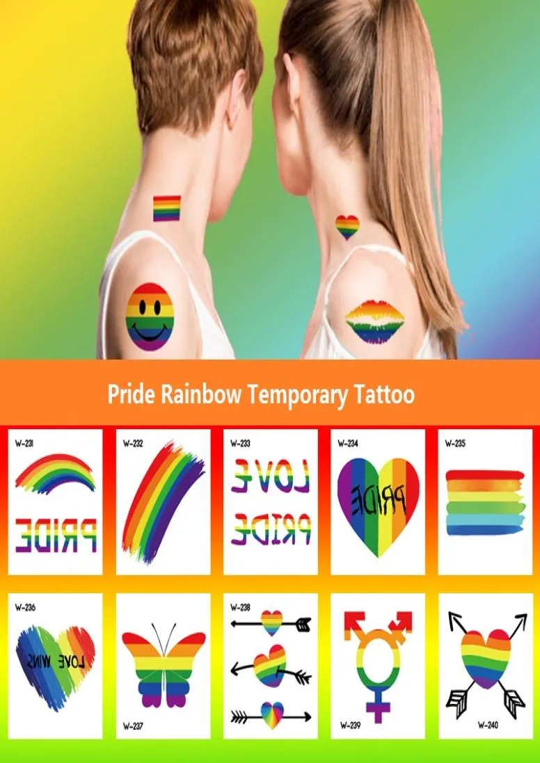 WSERIES Orgulho Rainbow Tattoo temporário adesivo impermeável Arte corporal Arte Tattoostickers Festival Presente de saúde Produto de beleza BF4661856