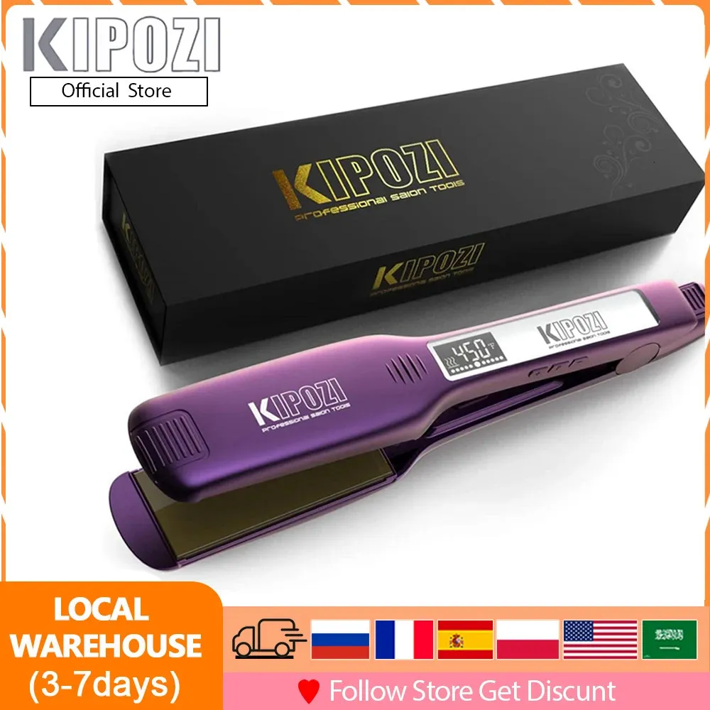 KIPOZI KP-139 Professional Hair Straightener Fast Heat Smart Timer Flat Iron with LCD Display Curling and Straightening Salon 240401