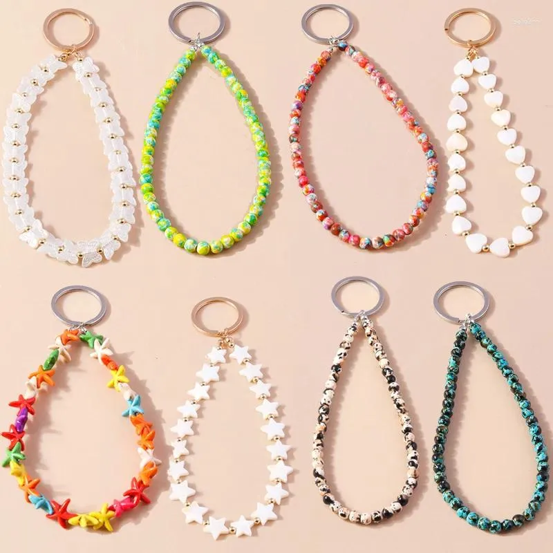 Keychains Colorful Handmade Bead Bracelet Keychain Wristlet Key Ring Pendants For Women Girls Handbag Decor DIY Jewelry Accessories