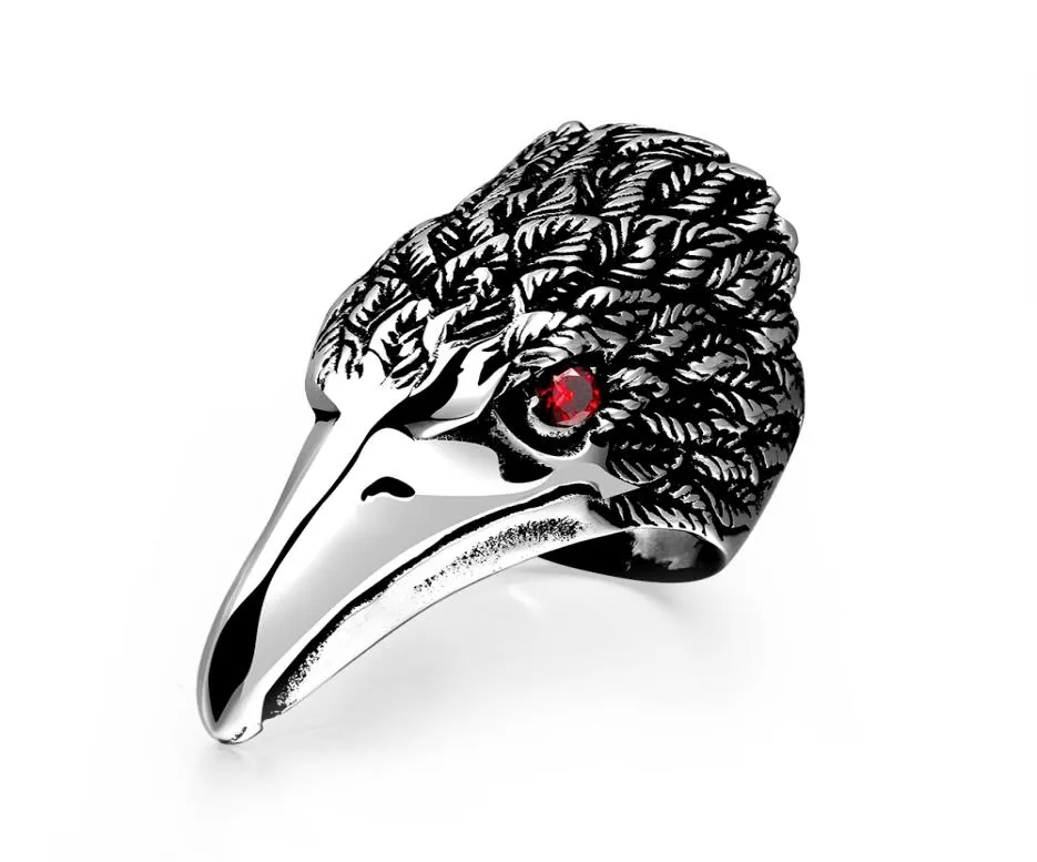 2018 New Fashion Red Eye Eagle Olecranon Men Men Ring en acier inoxydable Style punk vintage Black Titanium Anillos Bijoux masculin 6C02621430380