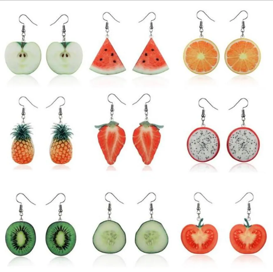 Nuovi orecchini da donna di frutta simpatici fragole ananas pomodoro kiwi cetriolo arancione drago mela ananas ragazza orecchini di frutta gd3457989918