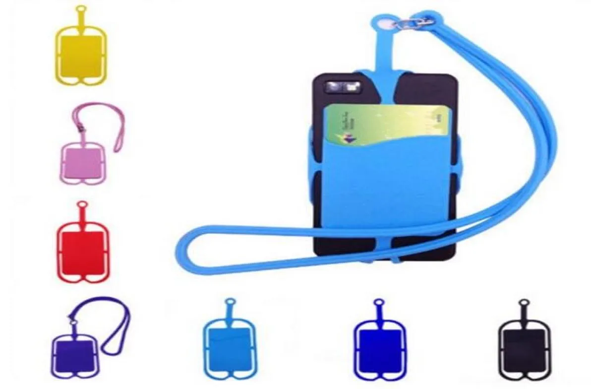 Universal Cell Phone Lanyard Card Holder Silicone Wallet Case Credit ID Card Bag Holder Pocket Wallet Card Holder With Lanyard For3432466