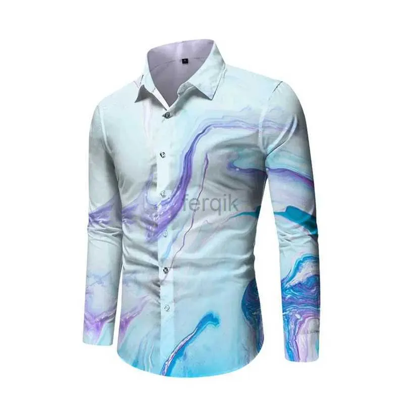 Camicie casual maschile 2024 camicia da uomo stampa 3d robusta lilla outdoor street a maniche lunghe abiti design morbido 24416