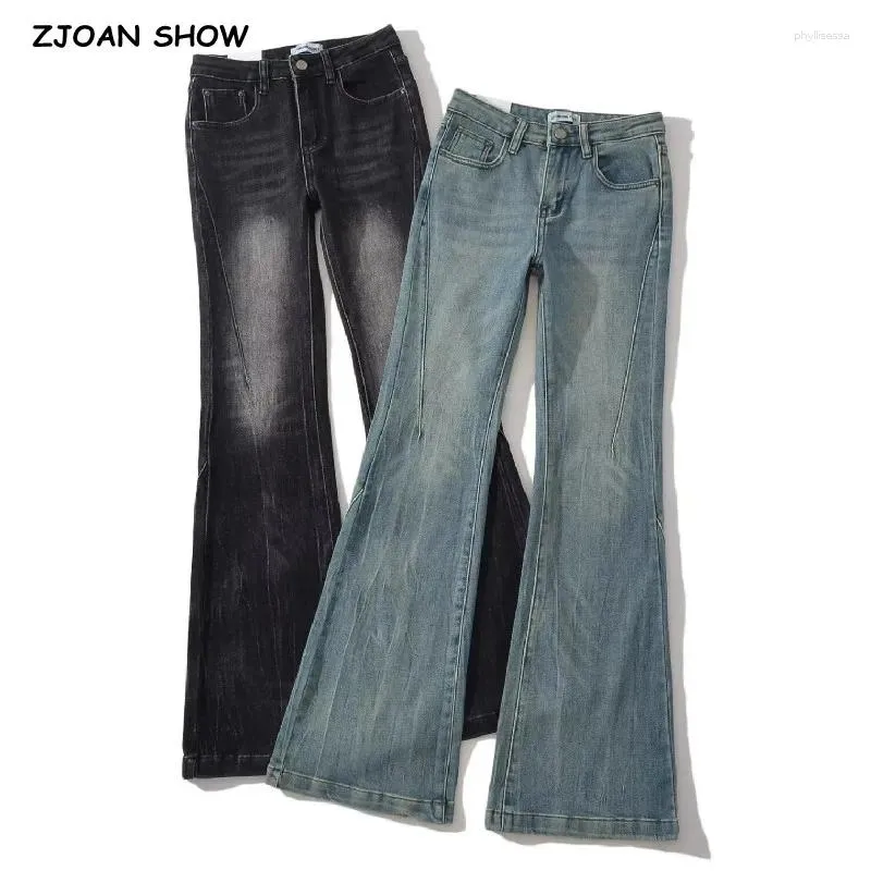Jeans femininos 2024 Vintage Baixa cintura flare feminino lava as calças de jeans de corte de bota de bota esticada