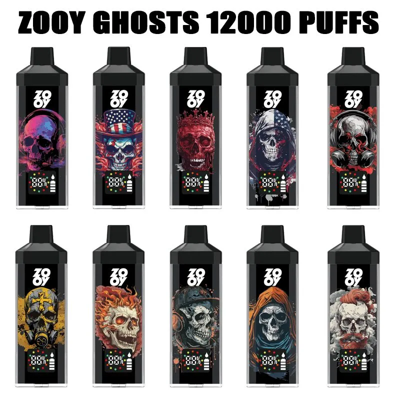 EU Lokalt lager Zooy Ghosts Puff 12000 engångsvape puff 12k uppladdningsbart batterivapen Penpaket Förväntat med skärmvaper 12K Puff Vapers