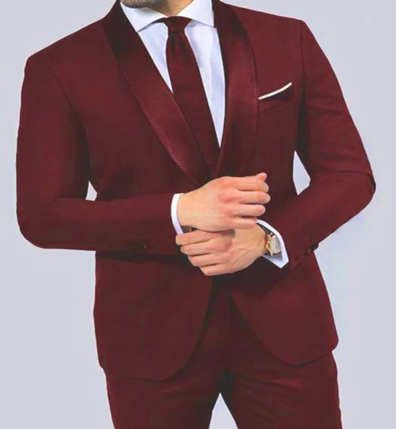 Sciame di scialle Burgundy su misura per uomini in blazer abiti da sposa in forma di matrimonio slim adattamento smoking terno masculino 2 pezzi jac1828090