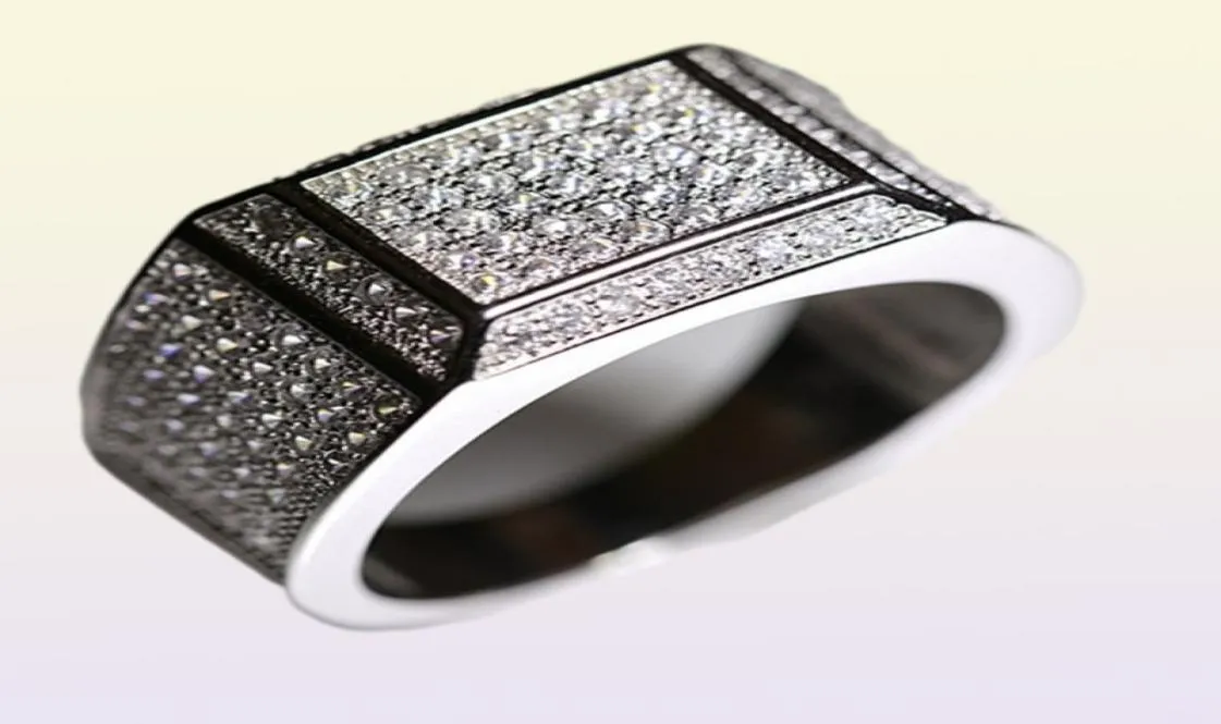 S925 Sterling Silver 2 Karat Diamond Ring för män Anillo Gemstone Silver 925 Jewelry Diamond Bague Diamant Anillos Mujer Rings Y19628094