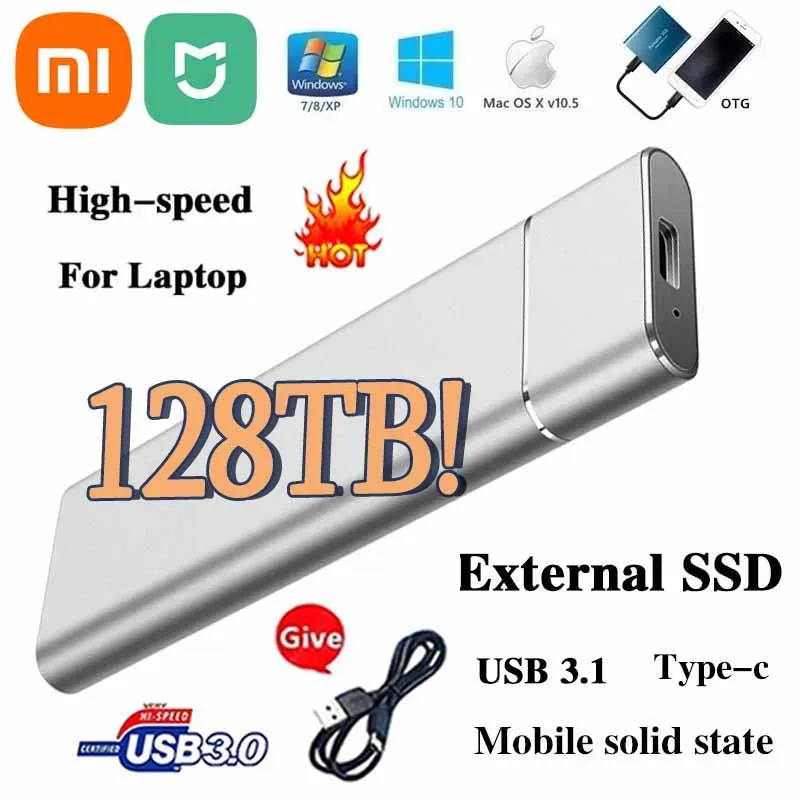 Produkter Xiaomi Mijia Ny bärbar SSD 128TB 1TB 2TB Höghastighet Mass Storage USB 3.0 Externt hårddiskgränssnitt för dator bärbara datorer