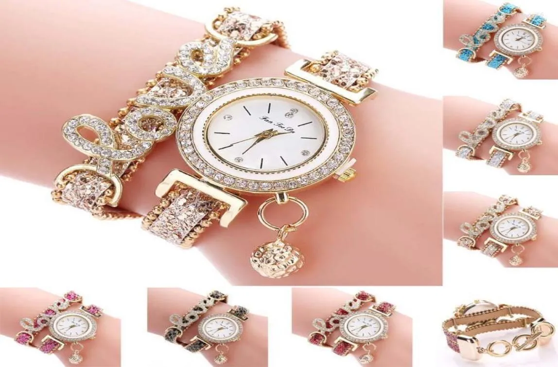 Wristwatches Moda Mulher Multilayer Bracelet Quartz Watch Alloy Crystal Love Letter BandWatch Jóias Presentes LXH6823686